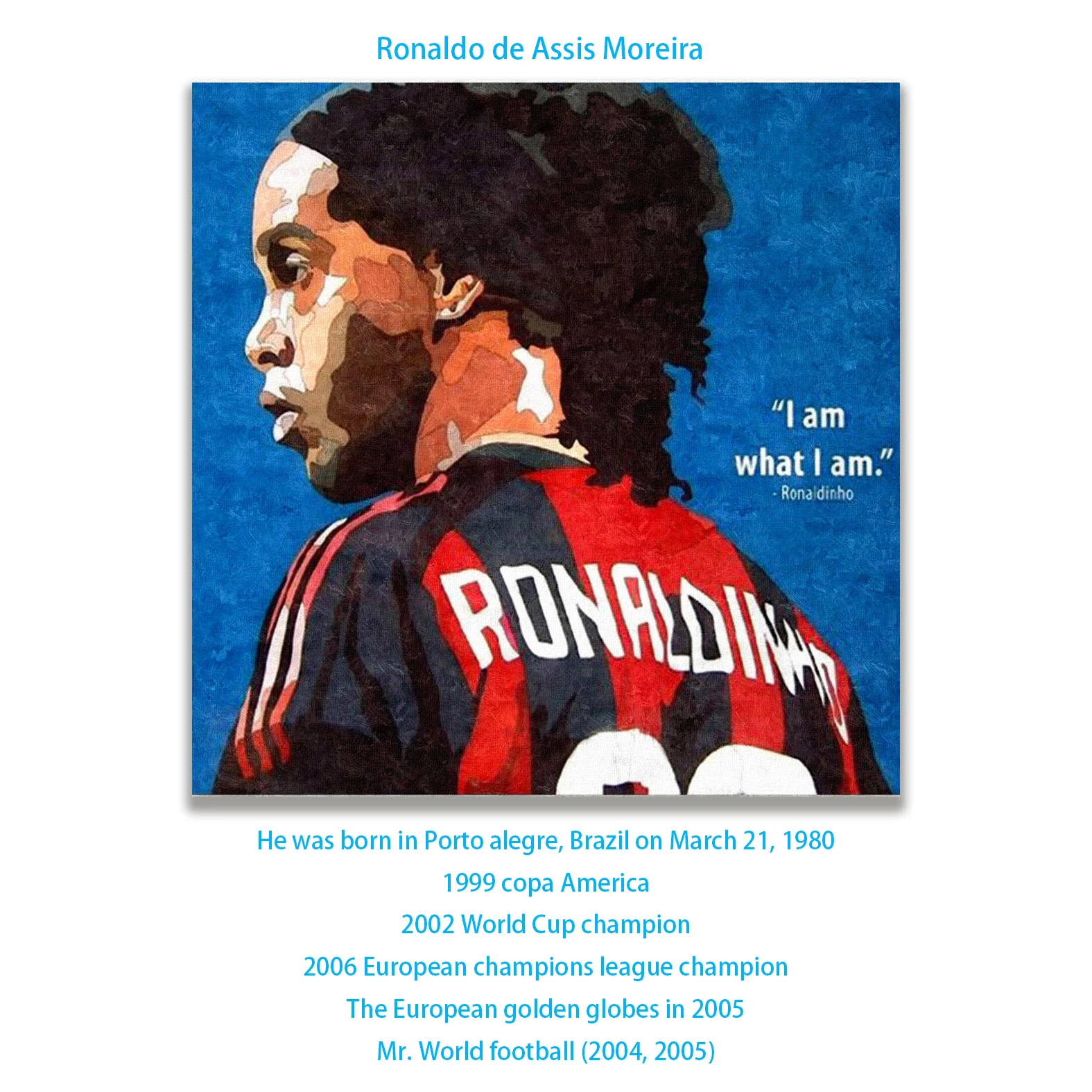 

Paintings For Living Room Wall football Star Ronaldinho Hand Painted Decorative Pictures Canvas Art