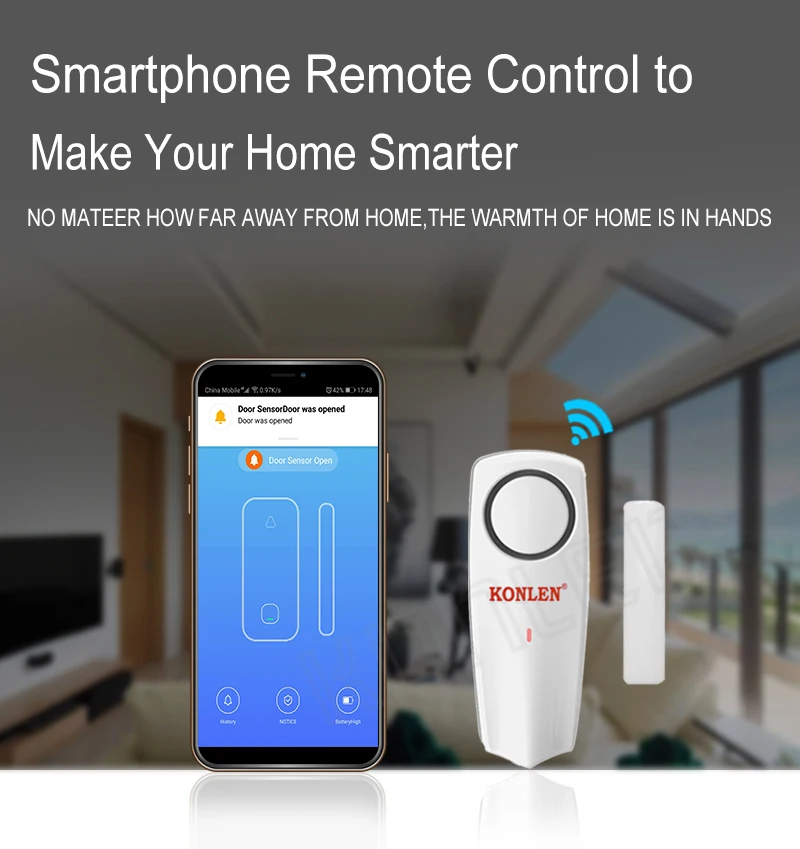 KONLEN Tuya WiFi датчик для двери приложение Smart Life Беспроводной окно сигнализация открытой двери магнитный детектор домашней охранной запись уведомления приложения Alexa Ifttt