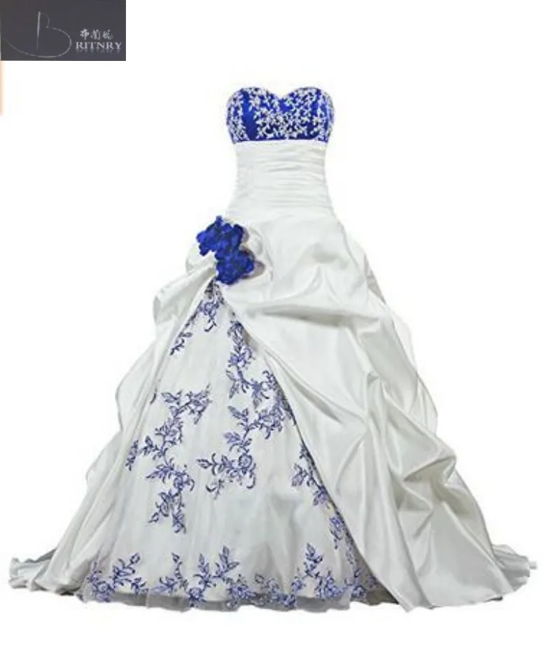 Свадебное платье в африканском стиле Королевского синего и белого цвета с