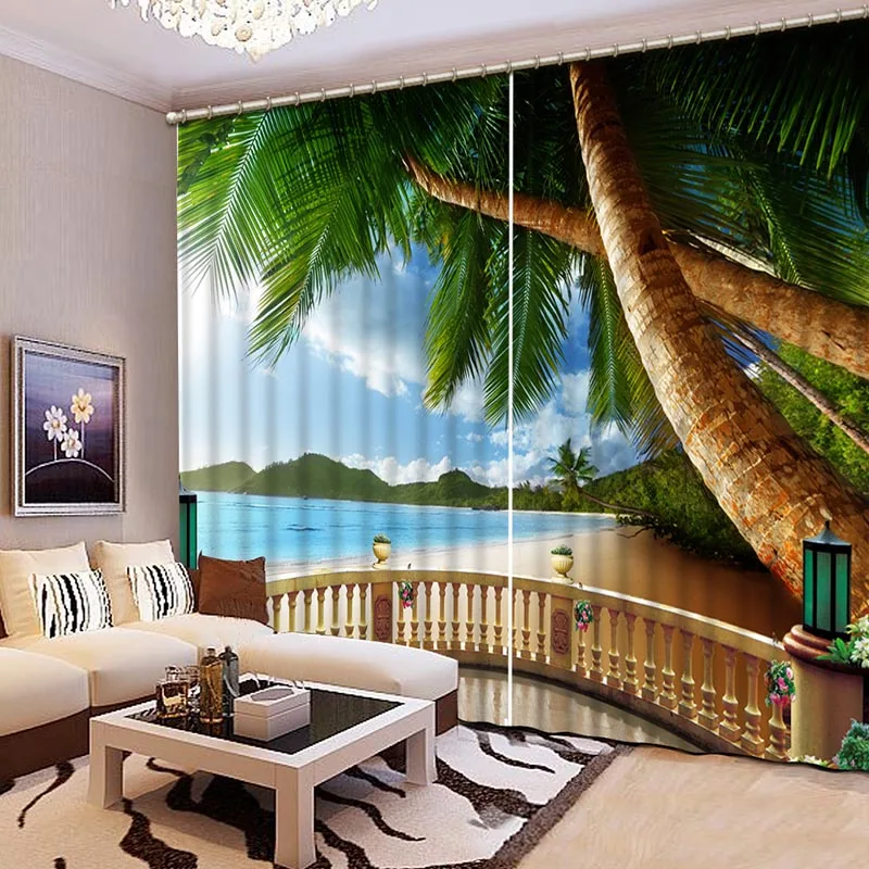 Высокое качество 3D печать занавески полезные для глаз пляж пейзаж спальня