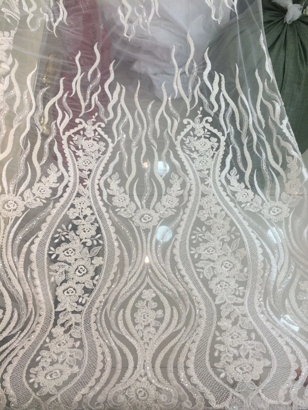 

nigerian wedding african lace fabric Z-han6169 african french net cord lace fabric with full beads
