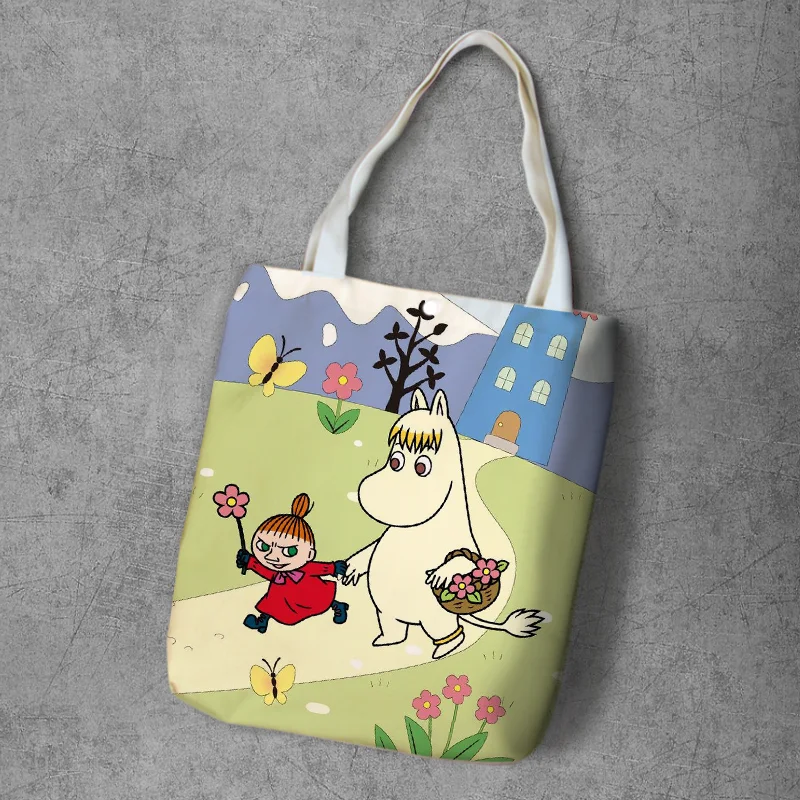19 Moomin сумка для покупок милый гиппопотам тонкий маленький мой рюкзак на плечо Студенческая Холщовая Сумка с принтом Сумка-тоут на кнопках Холщовая Сумка - Цвет: 19