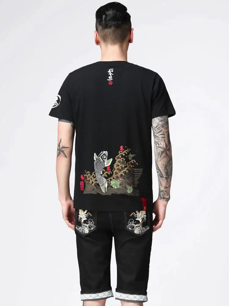 Si Новое поступление черная футболка в китайском стиле на летний день|Мужские