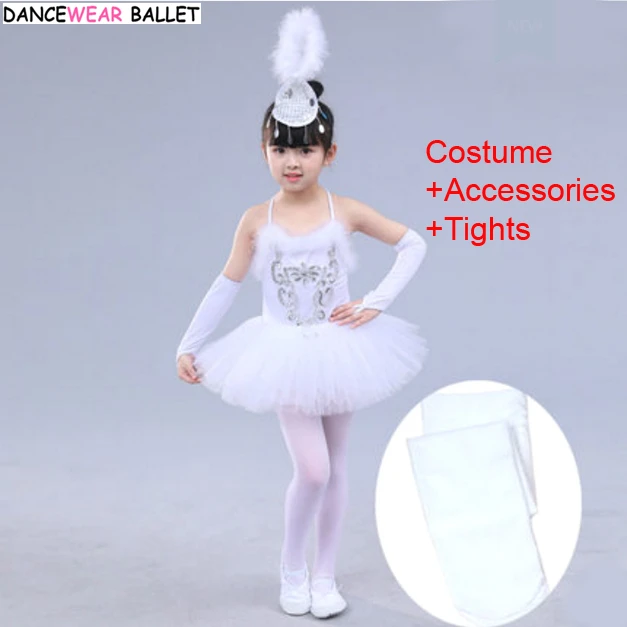 

Girls Ballet Dress Child White Swan Lake Dance Costume Kids Girls Ballet Tutu Dress Gymnastics Leotard Dancewear Costume +Tights