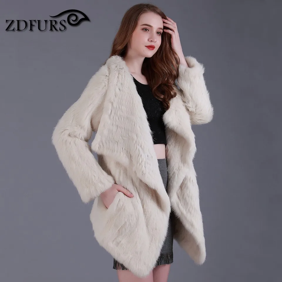 ZDFURS * Подлинная вязаный мех кролика шуба из меха Модная женская вязанная шапка