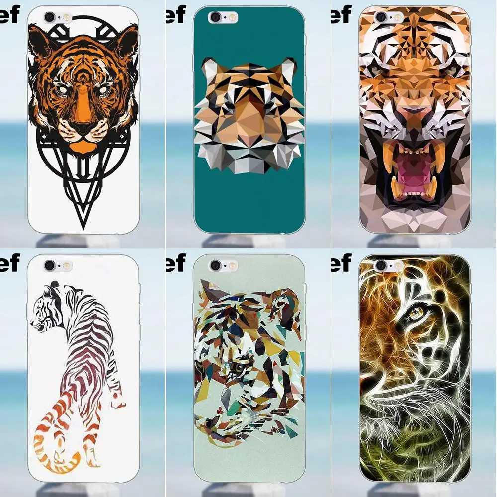 Suef Мягкий ТПУ чехол геометрический Тигр для iPhone 4 4S 5 5S 5C SE 6 6S 7 8 Plus X Samsung Galaxy J1 J3 J5 J7 A3