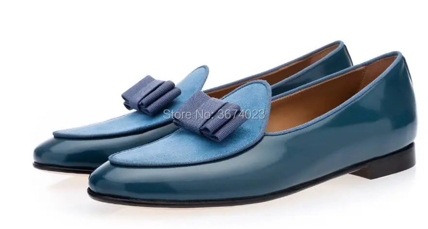Qianruiti Patent leather Men Slippers Black Suede Loafers Bow Tie Moccasins Casual Shoes Man Flats Party Wedding | Обувь