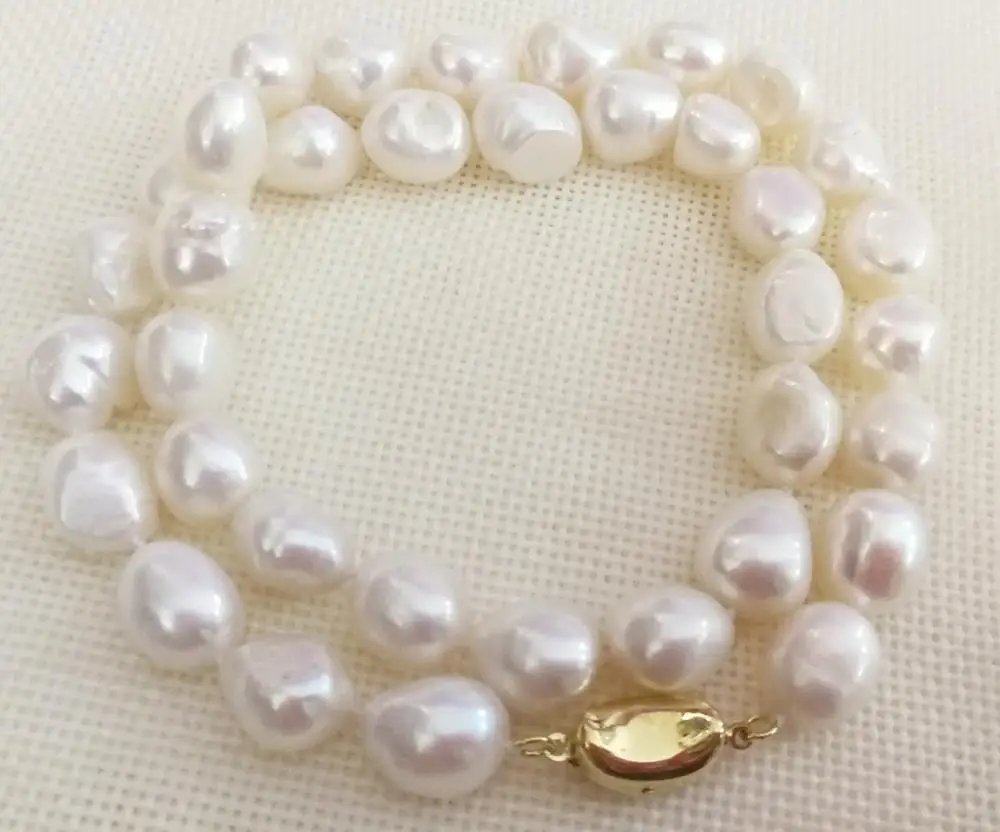 36-43CM 14-17'' Women Jewelry natural pearl 11mm white baroque freshwater pearl necklace 925 gold clasp gift