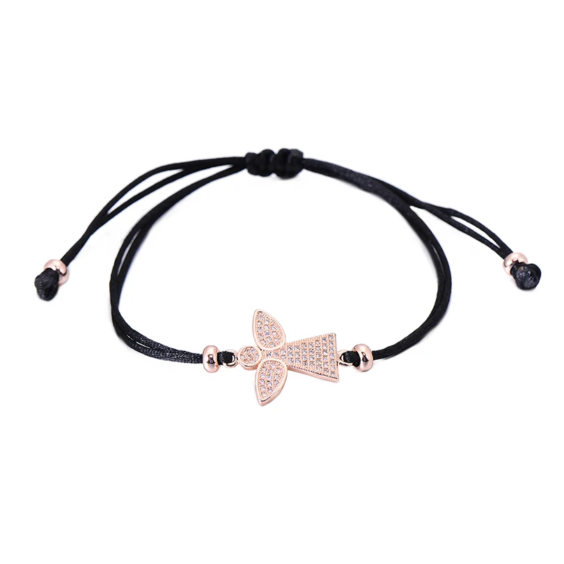 rose gold Pipitree браслеты с подвеской в виде ангела для женщин и девочек, красная веревка ручной работы с кристальными подвесками, подарок для рукоделия - Окраска металла: rose gold