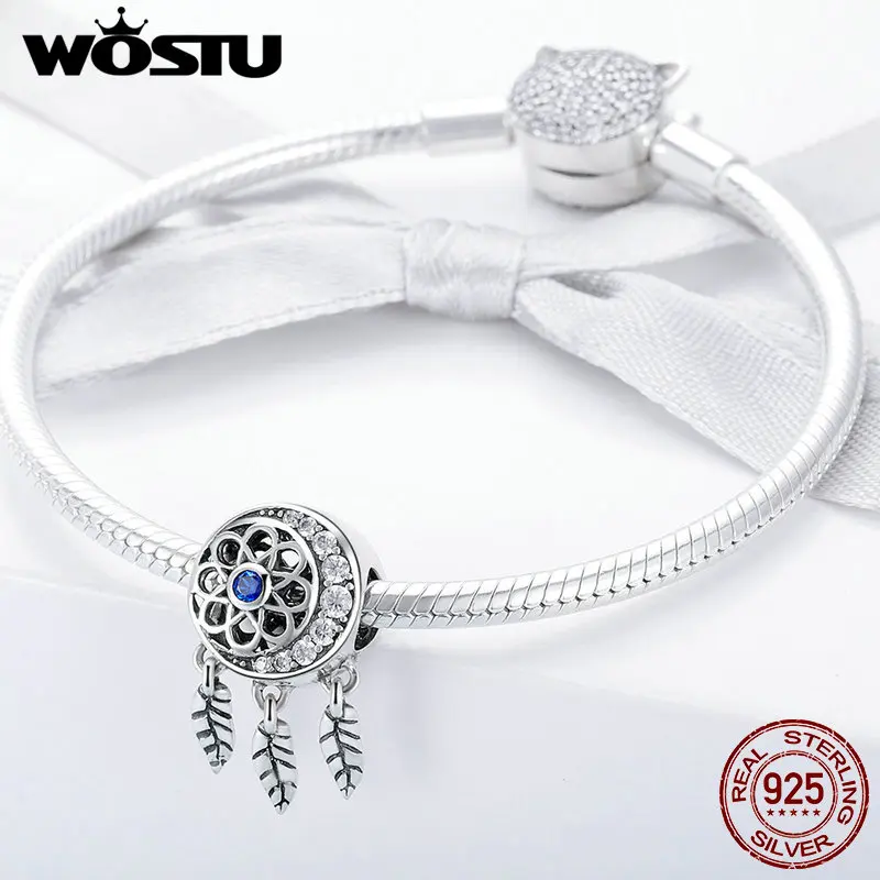 WOSTU 925 пробы Серебряный Ловец снов Луна счастливый Шарм Подходит оригинальный