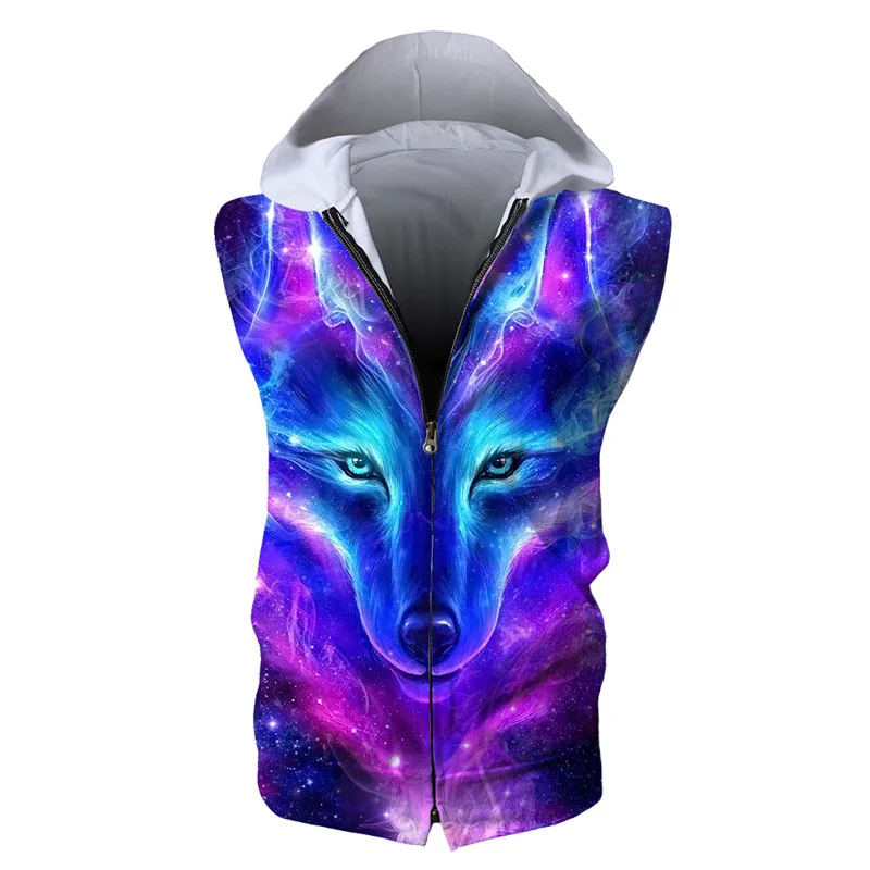 Красочная модная Толстовка Aurora Wolf без рукавов на молнии Мужская Уличная одежда в