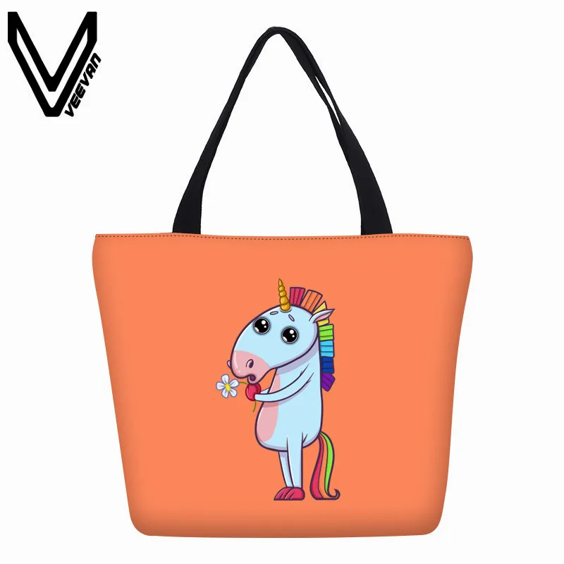 Veevanv дамы 2018 единорог Печать сумочку девушки сумка школа bookbag холст Для женщин