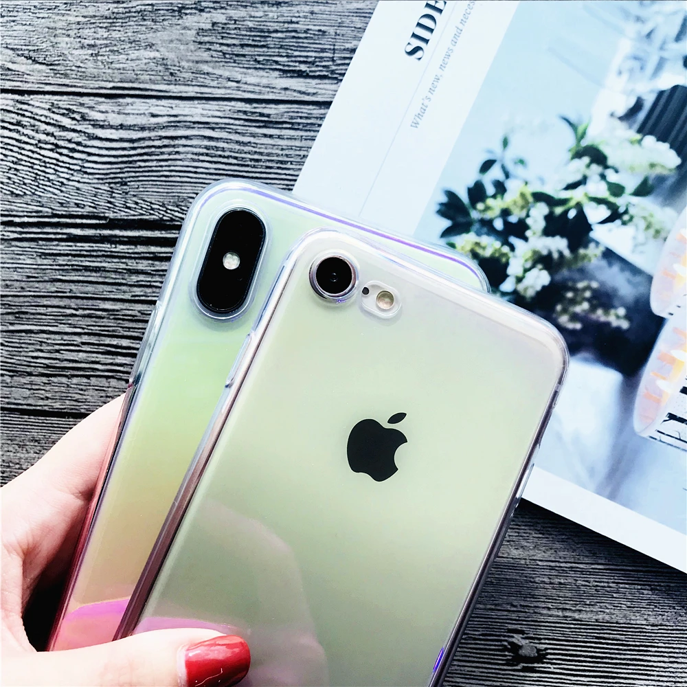 Colorful Blu-ray Gradient Phone Case For IPhone 6 6s Plus Transparent Ultra Thin Soft TPU Back Cover Capa Conque |