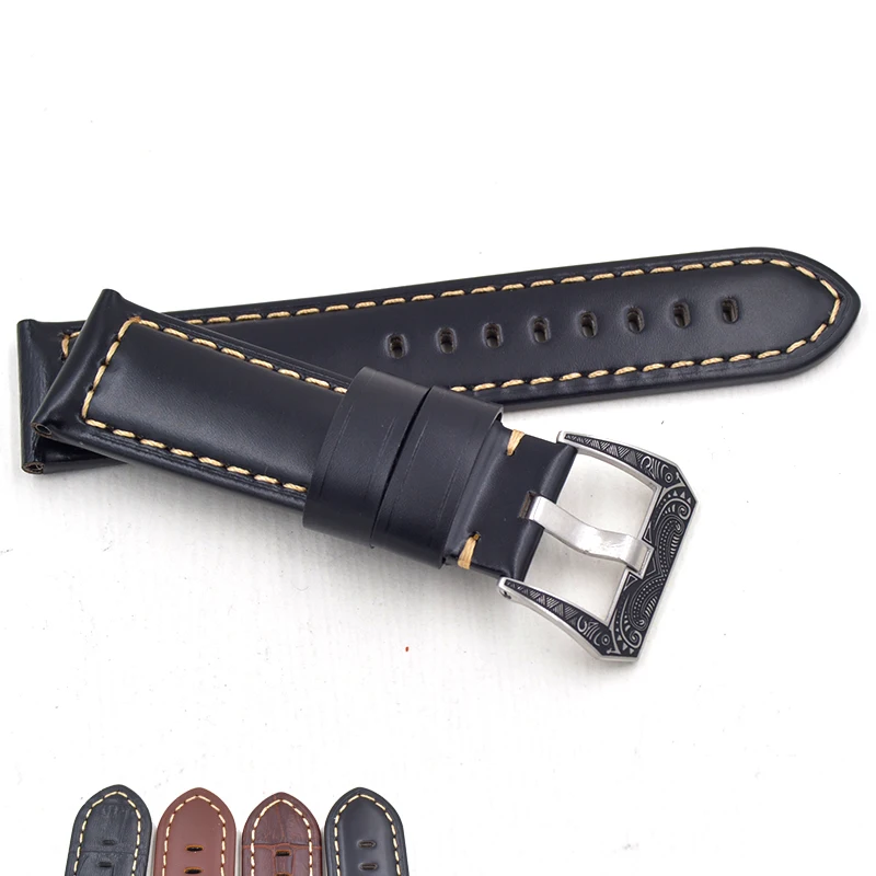 

high quality Italian Brown Calfskin man Watch Strap, Handmade Genuine Leather Watch Band 22/24MM, black Watch Accessries for PAM