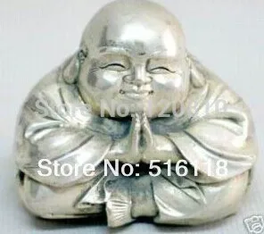 

Элегантный металлов резьбой замечательные удачи Серебряная-свинка Будда молитва статуя