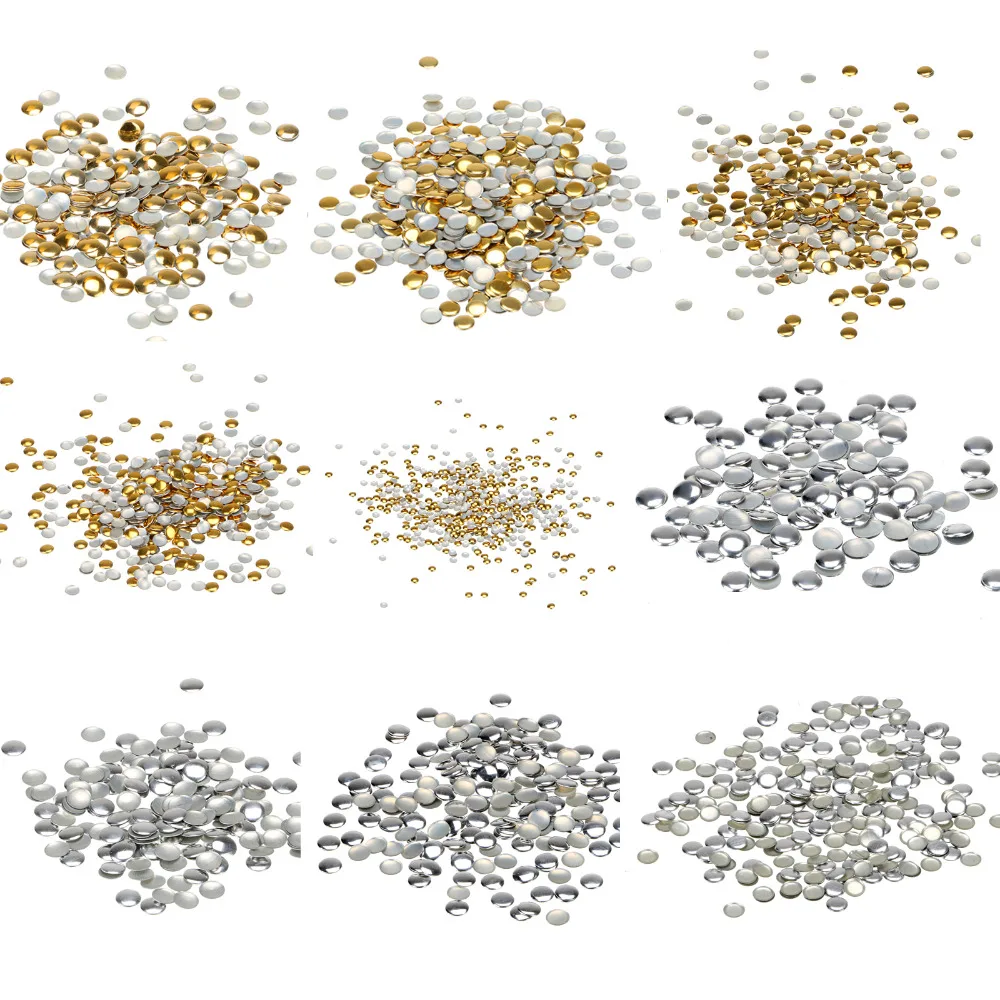 

300/1000pcs Nail Art Decoration Round Metallic Studs Rivet Silver Gold