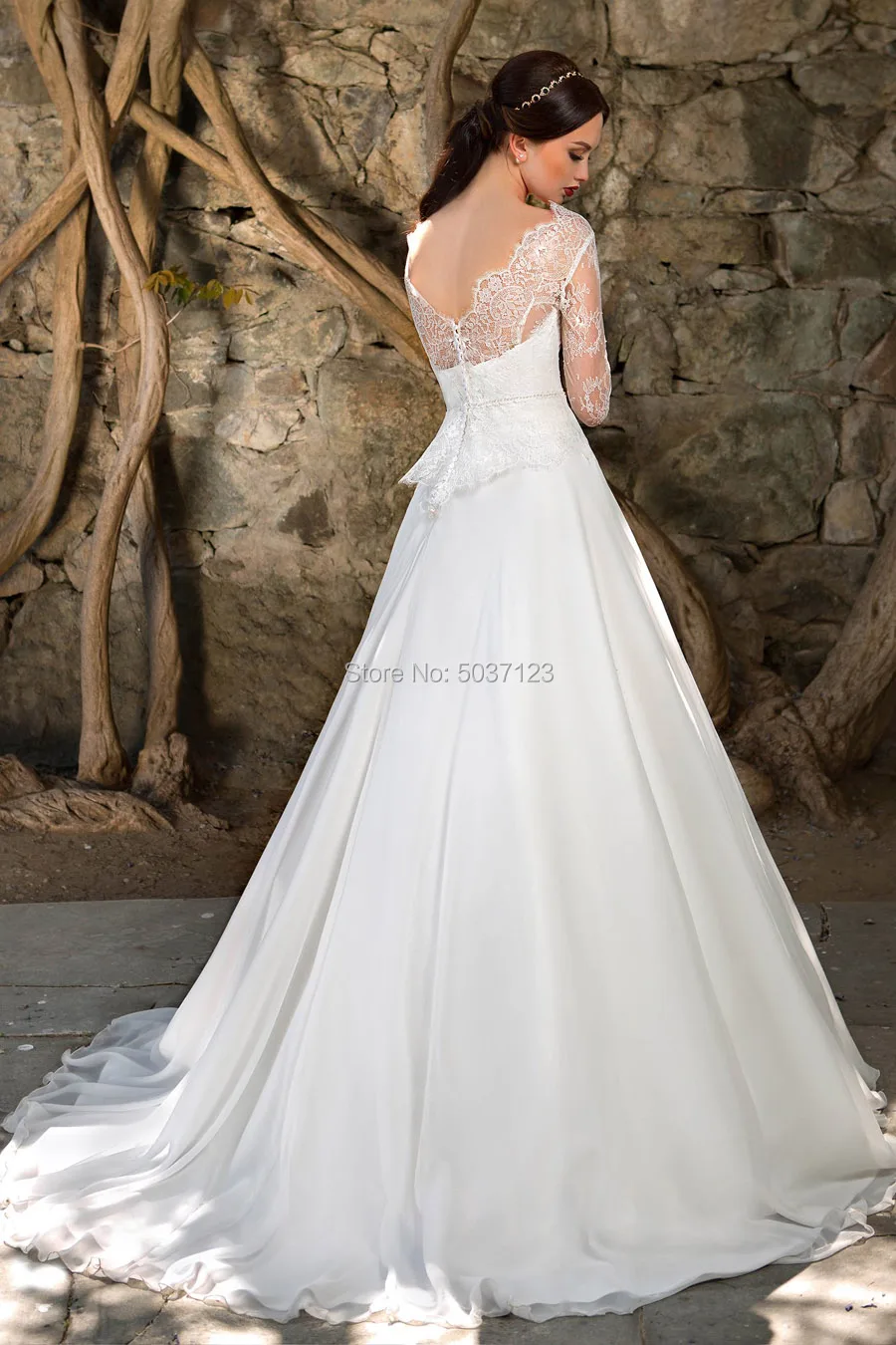 Шифоновый с длинным рукавом Vestido De Noiva Свадебные платья аппликации из кружева