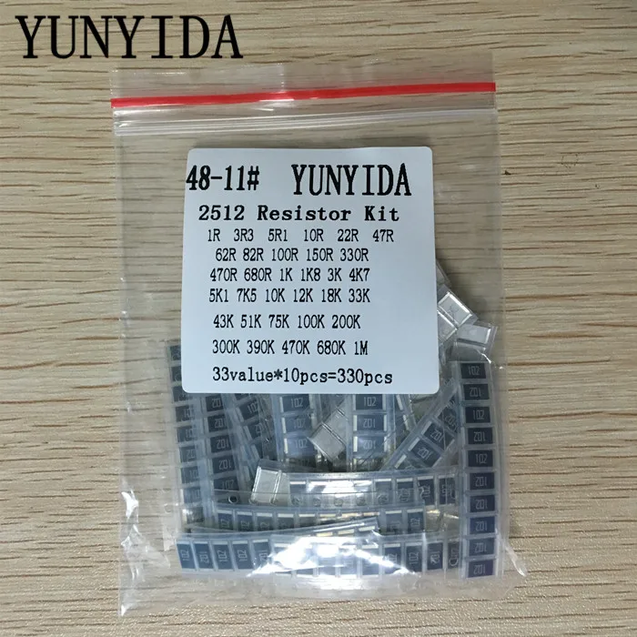 Комплект резисторов 2512 SMD, набор в ассортименте, 1 Ом-1М ом, 5%, 33 значения, 10 шт. = 330 шт., Набор для творчества