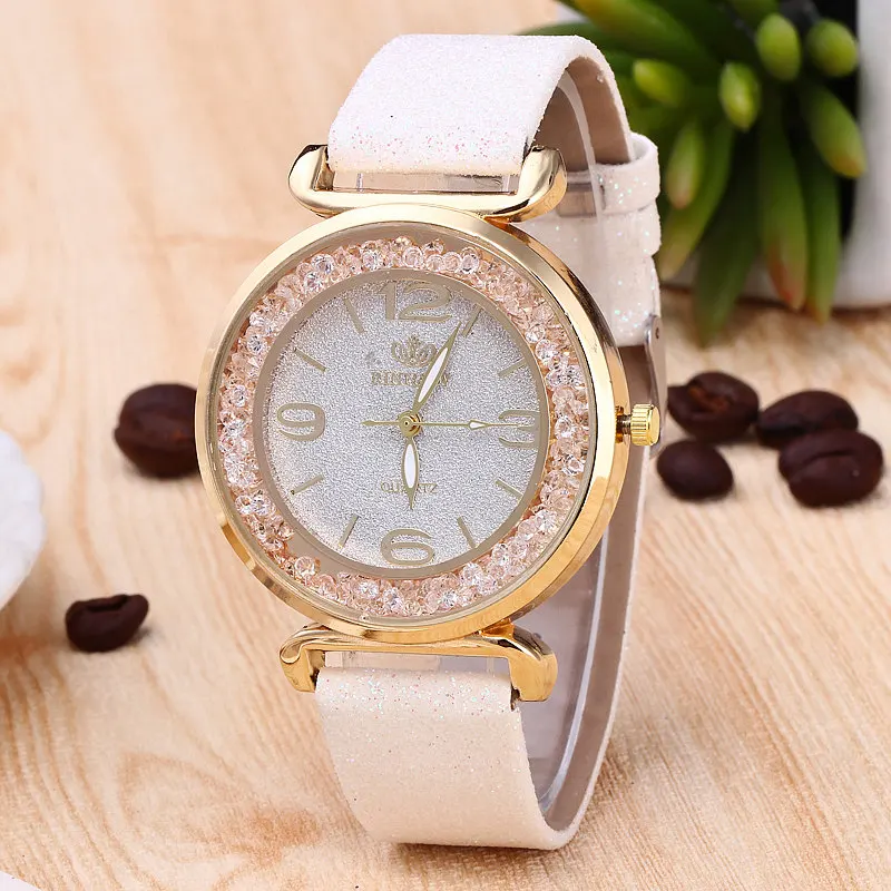 RINNADY Brand Crystal Ball Big Dial Fashion Watch Woman Shiny Red Leather Ladies Watches For Women Montre Femme Drop-Shipping | Наручные