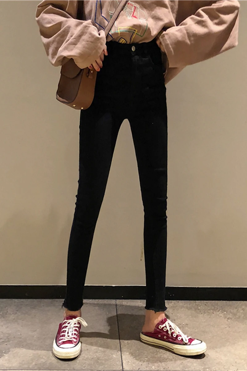2019 Spring Korean Slim Thin Pants High Waist Elastic Skinny Jeans ankle-length Women's pencil |