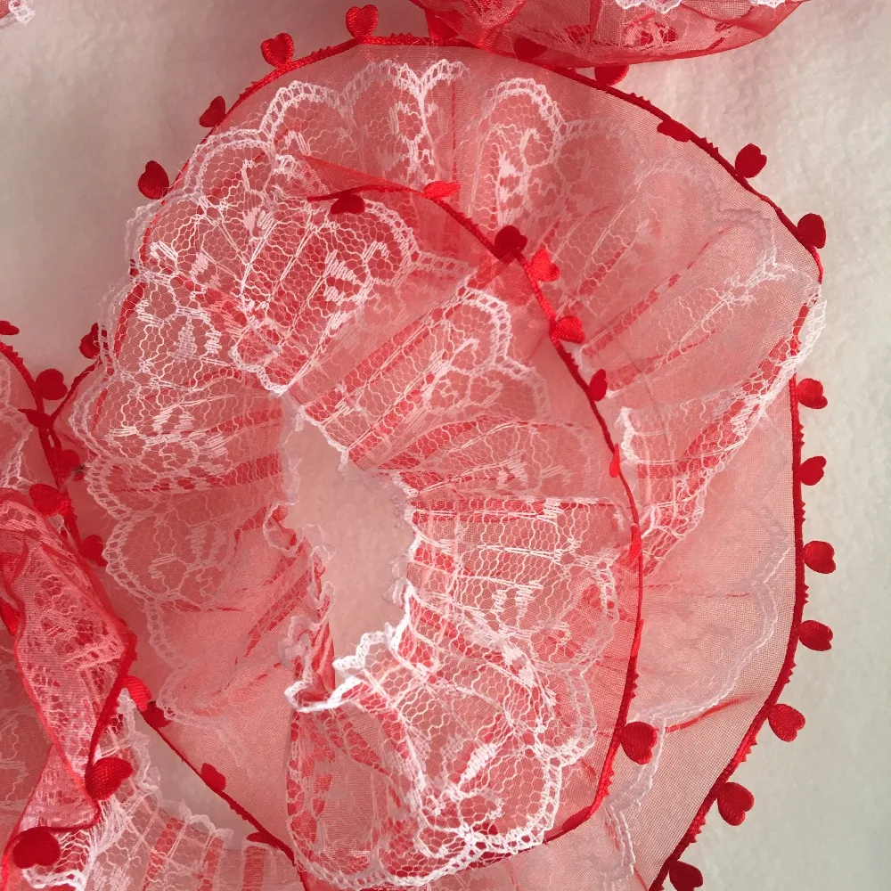 5 Yards 4cm Wide Red Organz and white Lace Pleated Gathered Trim DIY Craft RedTrim T04 | Дом и сад
