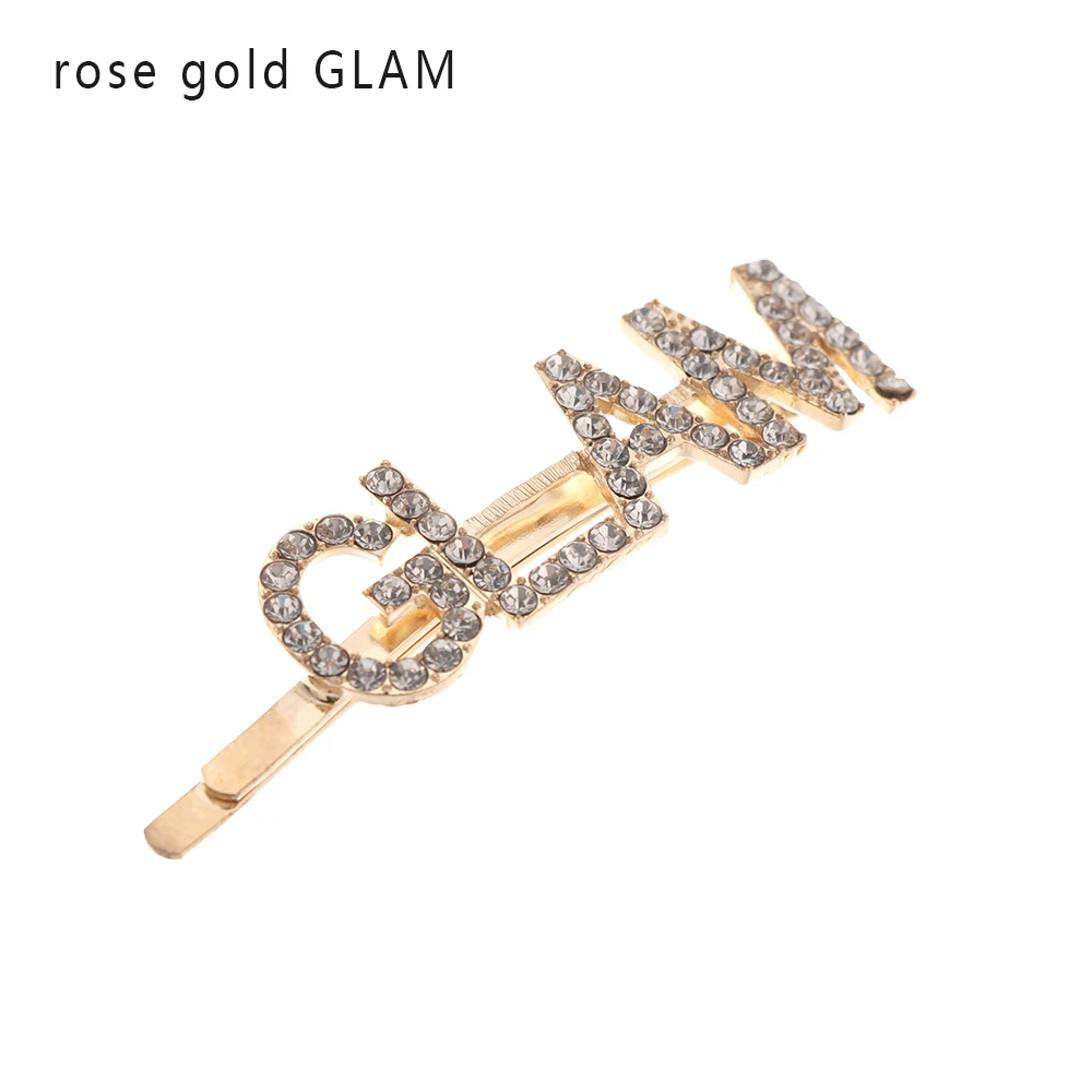 C Fashion Crystal Hairpin Shiny Rhinestones GLAM DRIPPIN Letters Hair Clips Hair Accessories for Women Girls - Цвет: C