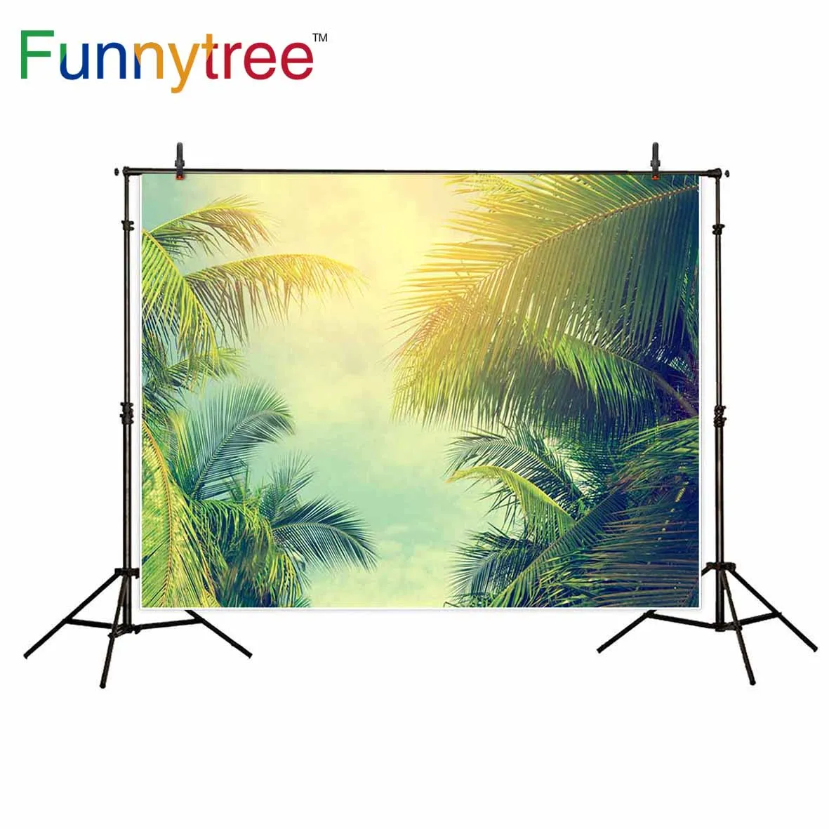 Фон Funnytree для фотостудии Тропическое кокосовое дерево голубое небо фотография