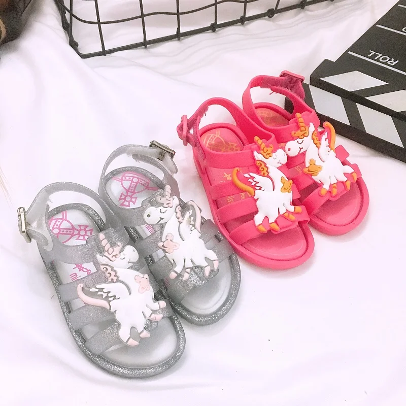 Прозрачные сандалии в виде единорога для маленьких девочек детская пляжная