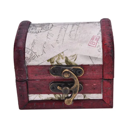 

1Piece Wooden Box Chic Vintage Metal Lock Mini Stamp Jewelry Treasure Chest Case