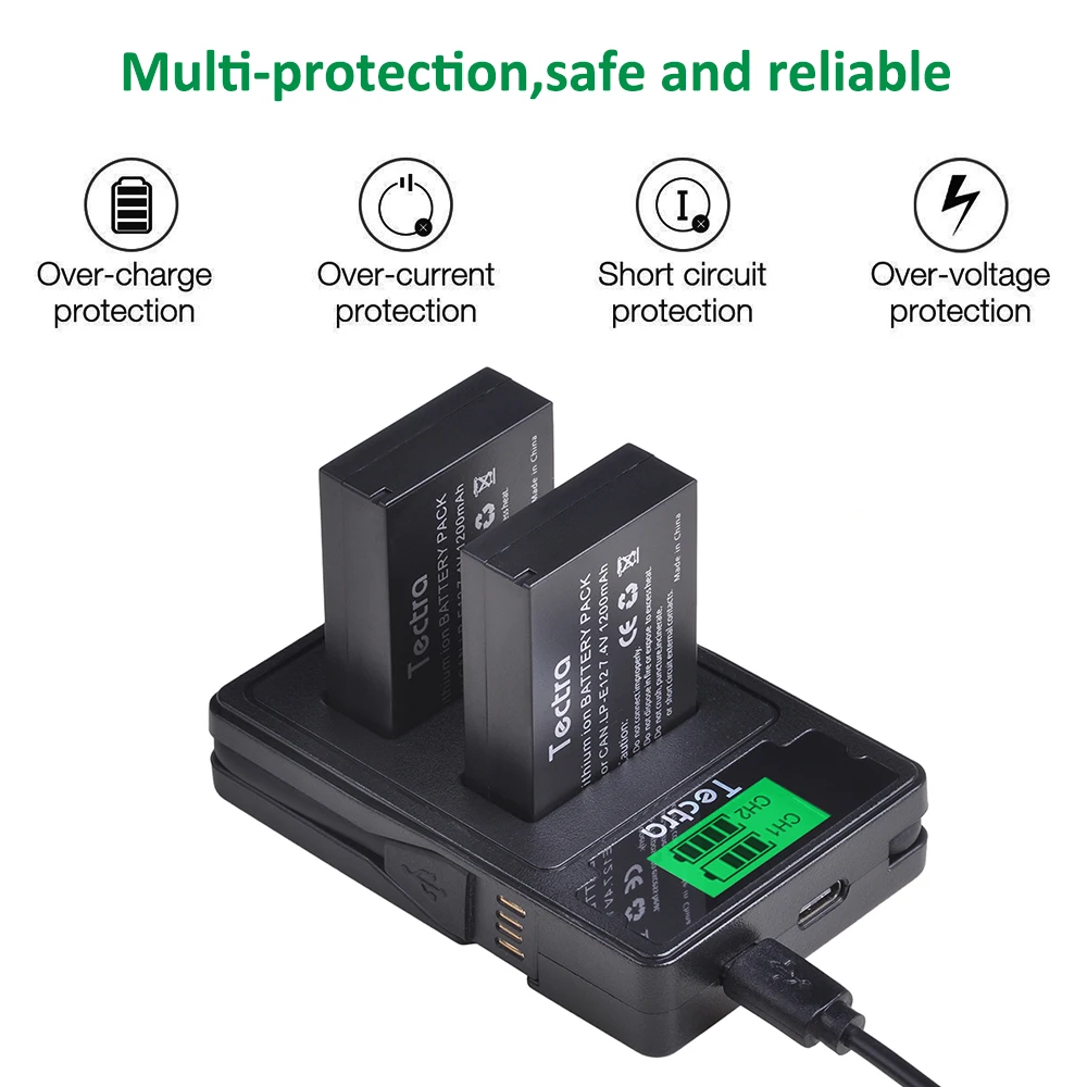 2 шт. LP-E12 LPE12 LP E12 батарея для камеры + ЖК USB Type C зарядное устройство Canon M 100D Kiss X7 Rebel SL1