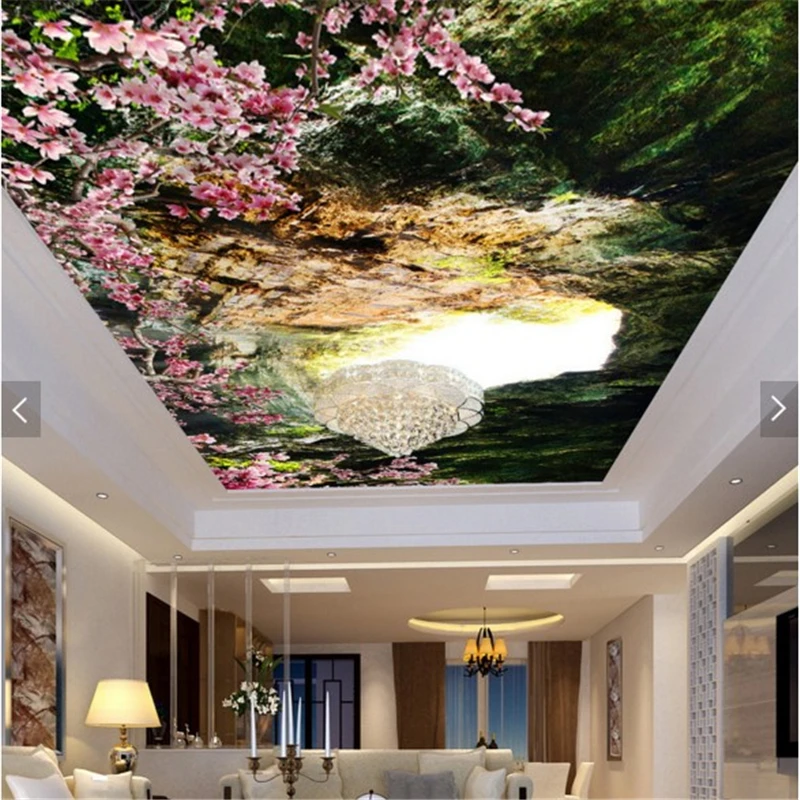 

beibehang Large custom wallpaper warm fresh and beautiful peach hole three-dimensional ceiling ceiling frescoes