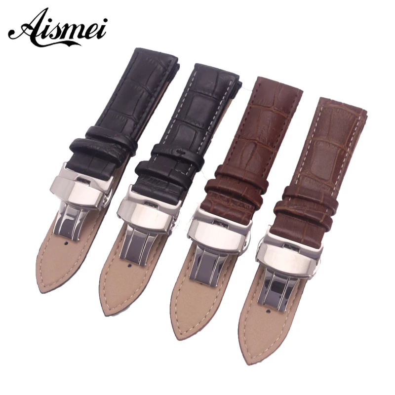 

12mm 14mm 16mm 18mm 19mm 20mm 21mm 22mm 24mm Watchband Genuine Leather Strap push buttom clasp Alligator Grain Watch Bands