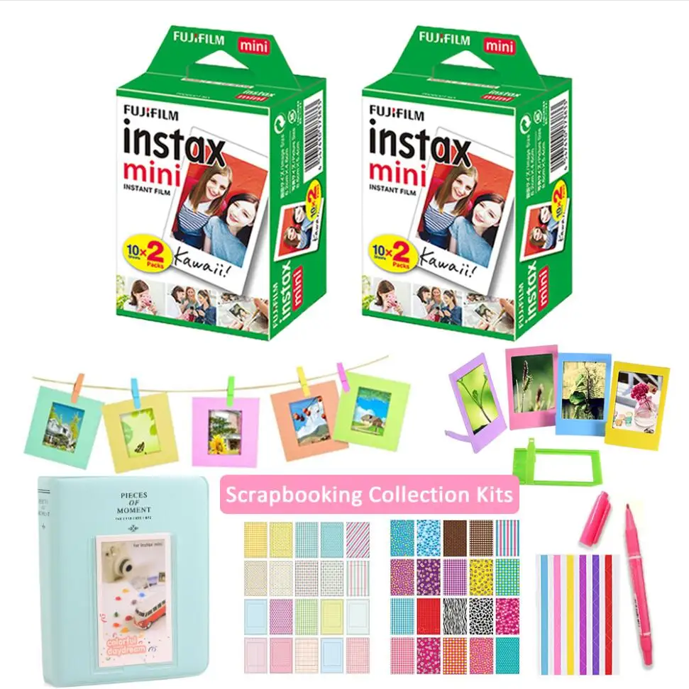 Для камеры моментальной печати Fujifilm Instax Mini 9 20-100 шт. Mini 8 белая пленка фотобумага+ набор аксессуаров 10 в 1+ альбом Ice Blue - Цвет: 40 sheet bundle kits