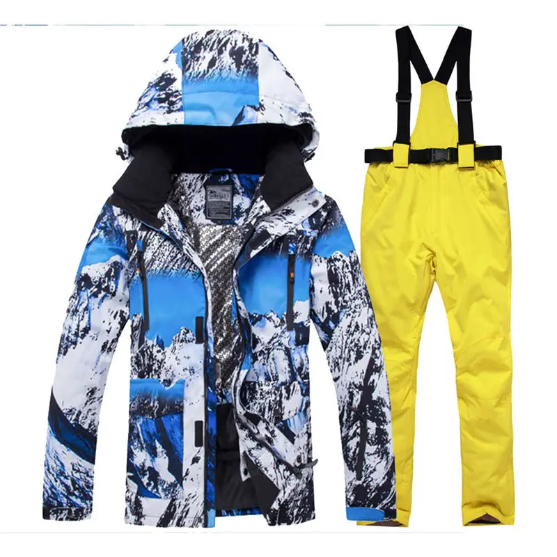 Pic Jacket and pant Куртка+ ремень брюки наборы для мужчин зимний костюм Спорт на открытом воздухе одежда Сноубординг наборы водонепроницаемый ветрозащитный зимний костюм Лыжная одежда - Цвет: Pic Jacket and pant