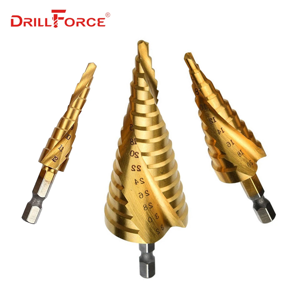 Сверла Drillforce 3 шт. 4 12/20/32 мм набор быстрорежущих ступенчатых сверл спиральные