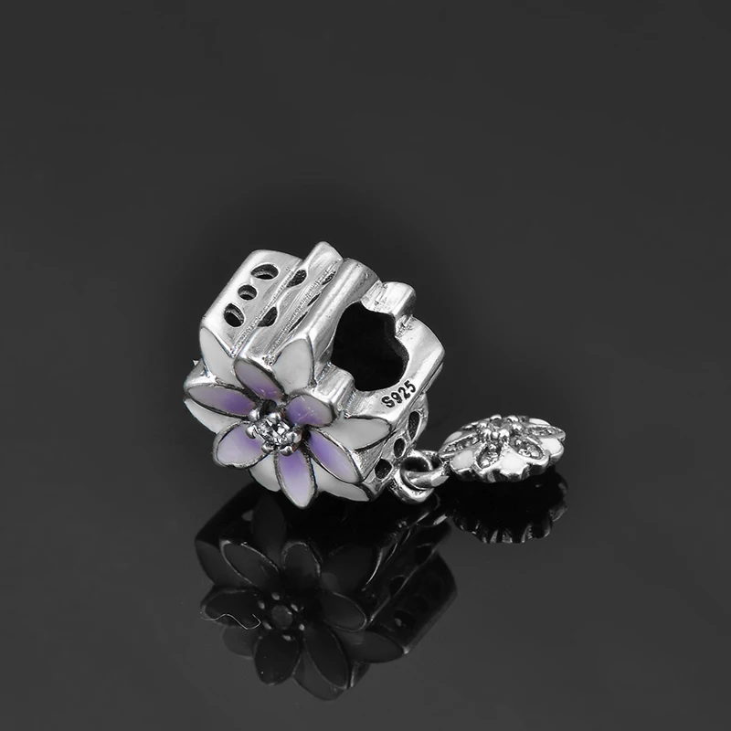 2019 925 Sterling Silver Dream Purple and white Magnolia Bloom Charm Beads Fit Original European Bracelet Jewelry making | Украшения и