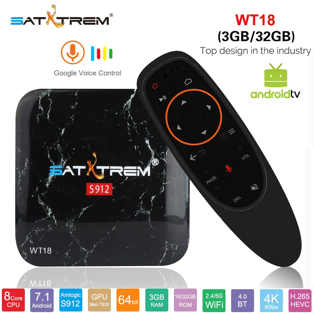 Satxtrem WT18 ТВ 3 ГБ 32 ГБ Смарт Android 7,1 ТВ приставка Google Голосовое управление Amlogic S912 WiFi LAN медиаплеер PK X96mini X96 Max