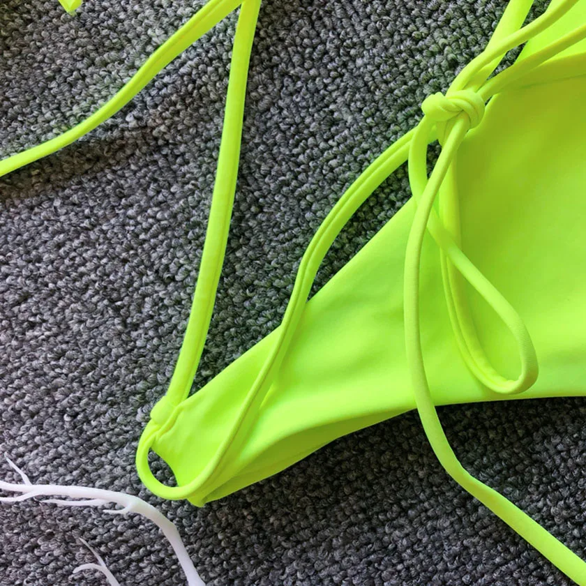 2019 hot neon bikini one piece swimwear bandage swimsuit solid color biquini high waist bathing suit women backless stroje swims | Спорт и