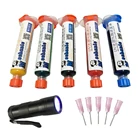 Маска для пайки с УФ-отверждением, 5 шт., 5 цветов + 5 игл + маска для УФ-лампы 10 куб. См для печатной платы, защитная паяльная паста, флюс для масла