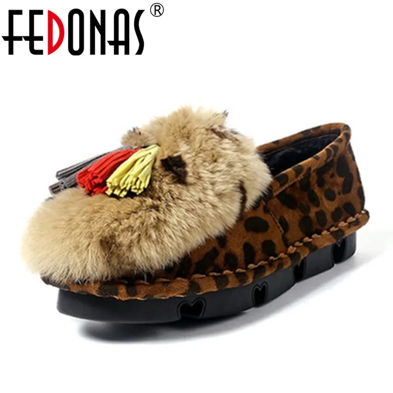 Женские лоферы FEDONAS черные серые леопардовые с плюшевой подкладкой на плоской