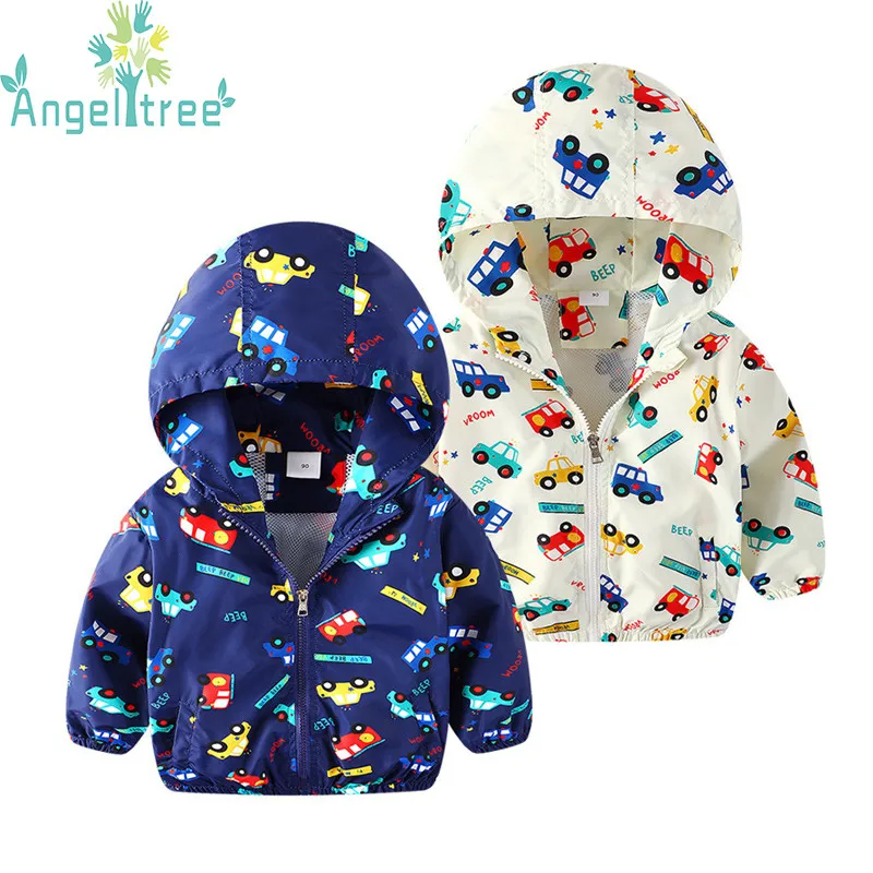 Angeltree с симпатичными машинками Весенняя детская ветровка для ребенка куртка
