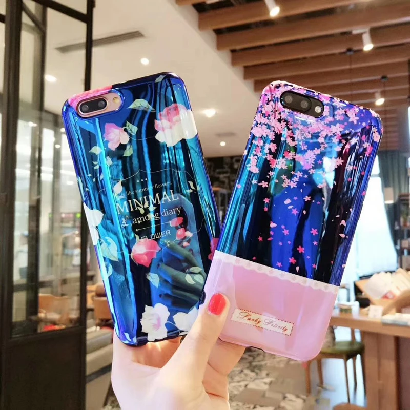Чехол для телефона с цветочным рисунком iphone X 8plus 6s 7 синий чехол Xsmax Xs Xr розовым