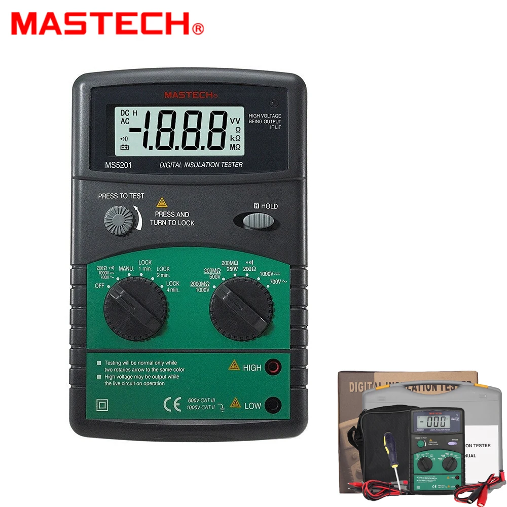 

Цифровой тестер сопротивления изоляции MASTECH MS5201 мегометром с сигнализацией, детектор напряжения переменного/постоянного тока