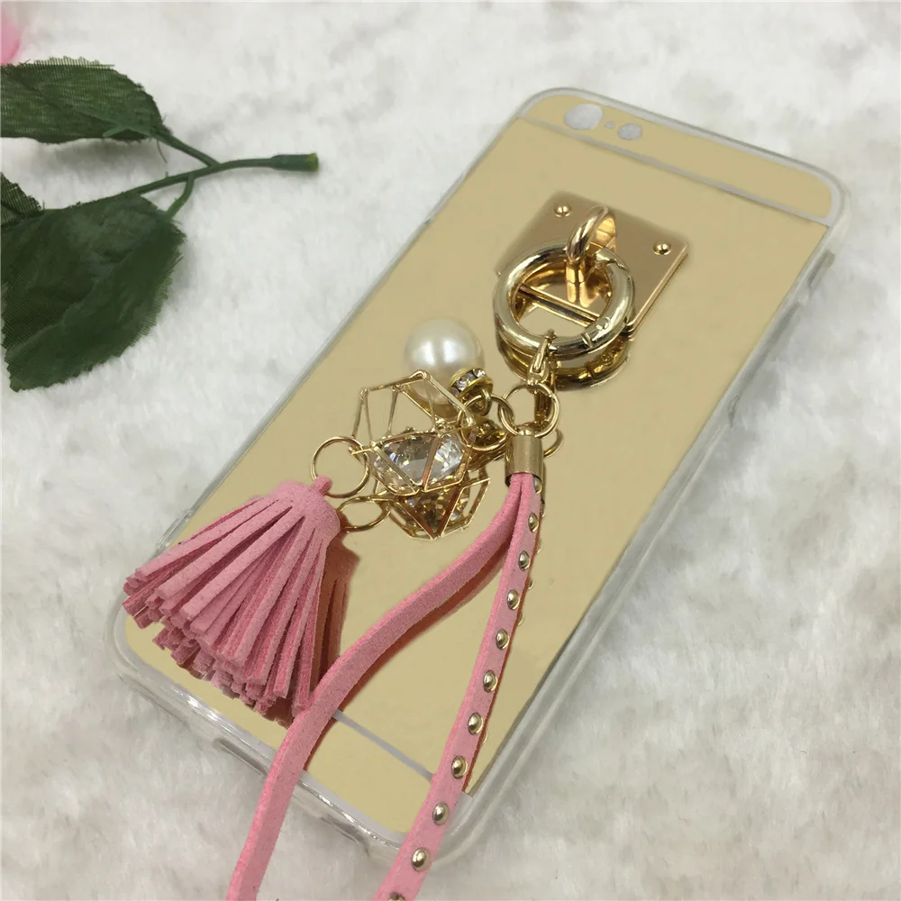 Fashion Pearl Tassels Rhinestone phone Cases cover For apple iphone 6 6s Mirror case plus | Мобильные телефоны и