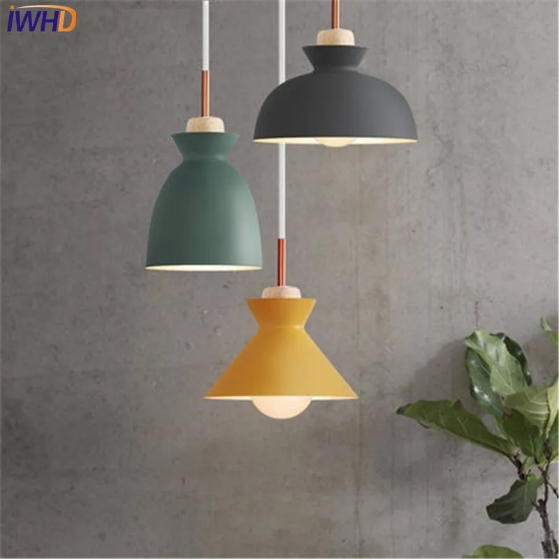 

Simple Style Wood Droplight Modern LED Pendant Light Fixtures For Dining Room Color Iron Hanging Lamp Home Indoor Lighting