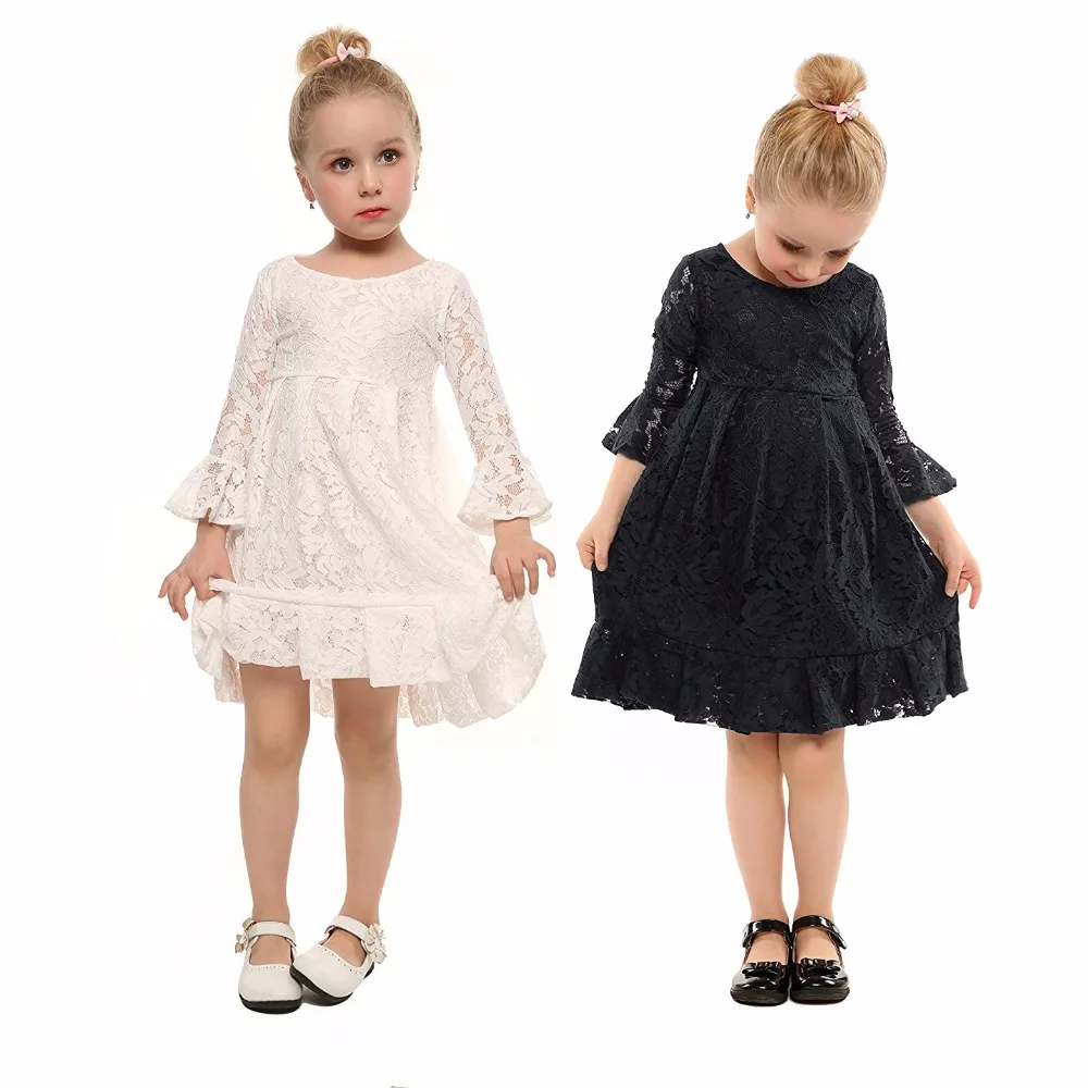 

Elegant Children Girls Black White Lace Dresses Wedding Party Clothes Birthday Gift