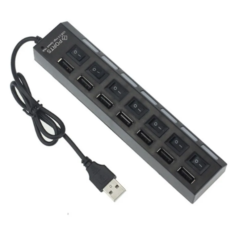 7 портов концентратор usb светодиодный USB Высокоскоростной адаптер хаб с