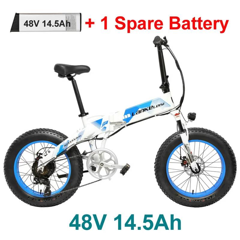 White 14.5Ah Plus Складной электрический велосипед X2000 20 дюймов, 7 скоростей, 48 В, 500 Вт, мощный двигатель, 5 пар, горный велосипед, снежный велосипед, Лидирующий бренд переключателя передач - Цвет: White 14.5Ah Plus