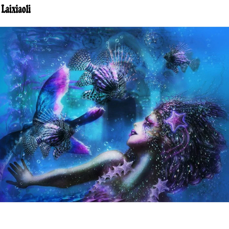 

diamond painting full square round 5D DIY Diamond embroidery,Fish Beauty,Cross Stitch Rhinestone Mosaic woman home decoration