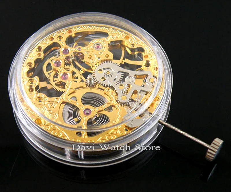 

mechanical Gold Full Skeleton Hand Winding movement fit mens watch